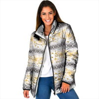 Samoa White Sunday Padded Jacket Samoan Tapa Yellow Hibiscus - Polynesian Pride