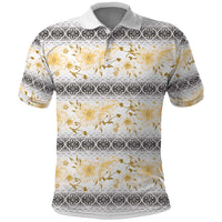 Samoa White Sunday Polo Shirt Samoan Tapa Yellow Hibiscus - Polynesian Pride