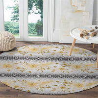 Samoa White Sunday Round Carpet Samoan Tapa Yellow Hibiscus - Polynesian Pride