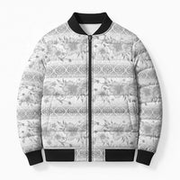 Samoa White Sunday Bomber Puffer Jacket Samoan Tapa White Hibiscus - Polynesian Pride