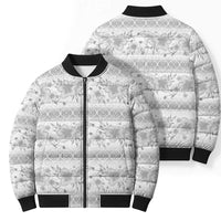 Samoa White Sunday Bomber Puffer Jacket Samoan Tapa White Hibiscus - Polynesian Pride