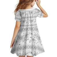 Samoa White Sunday Family Matching Long Sleeve Bodycon Dress and Hawaiian Shirt Samoan Tapa White Hibiscus - Polynesian Pride