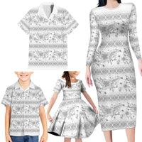 Samoa White Sunday Family Matching Long Sleeve Bodycon Dress and Hawaiian Shirt Samoan Tapa White Hibiscus - Polynesian Pride