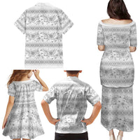 Samoa White Sunday Family Matching Puletasi and Hawaiian Shirt Samoan Tapa White Hibiscus - Polynesian Pride