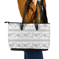 Samoa White Sunday Leather Tote Bag Samoan Tapa White Hibiscus - Polynesian Pride