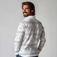 Samoa White Sunday Long Sleeve Polo Shirt Samoan Tapa White Hibiscus - Polynesian Pride