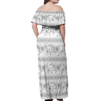 Samoa White Sunday Off Shoulder Maxi Dress Samoan Tapa White Hibiscus - Polynesian Pride