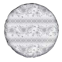 Samoa White Sunday Spare Tire Cover Samoan Tapa White Hibiscus - Polynesian Pride