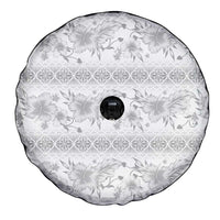 Samoa White Sunday Spare Tire Cover Samoan Tapa White Hibiscus - Polynesian Pride