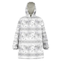 Samoa White Sunday Wearable Blanket Hoodie Samoan Tapa White Hibiscus - Polynesian Pride