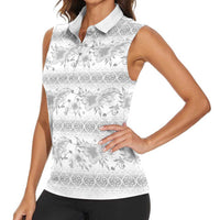 Samoa White Sunday Women Sleeveless Polo Shirt Samoan Tapa White Hibiscus - Polynesian Pride