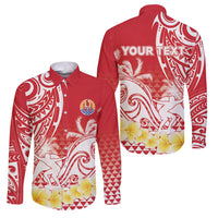 Personalised Tahiti Surfing Family Matching Off Shoulder Maxi Dress and Hawaiian Shirt Polynesian Style LT05 Dad's Shirt - Long Sleeve Red - Polynesian Pride