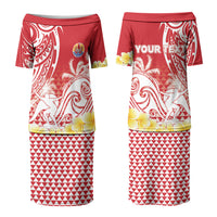 Personalised Tahiti Surfing Family Matching Puletasi and Hawaiian Shirt Polynesian Style LT05 Mom's Dress Red - Polynesian Pride
