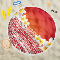 Tahiti Plumeria Tribal Pattern Beach Blanket Wave Style Red LT05 One Size 150cm Red - Polynesian Pride