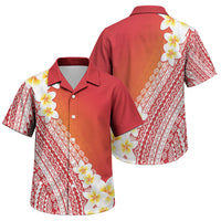 Tahiti Plumeria Tribal Pattern Family Matching Long Sleeve Bodycon Dress and Hawaiian Shirt Wave Style Red LT05 Son's Shirt Red - Polynesian Pride
