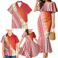 Tahiti Plumeria Tribal Pattern Family Matching Mermaid Dress and Hawaiian Shirt Wave Style Red LT05 - Polynesian Pride