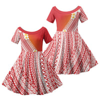 Tahiti Plumeria Tribal Pattern Family Matching Mermaid Dress and Hawaiian Shirt Wave Style Red LT05 Daughter's Dress Red - Polynesian Pride