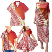 Tahiti Plumeria Tribal Pattern Family Matching Puletasi and Hawaiian Shirt Wave Style Red LT05 - Polynesian Pride