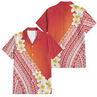 Tahiti Plumeria Tribal Pattern Family Matching Short Sleeve Bodycon Dress and Hawaiian Shirt Wave Style Red LT05 Dad's Shirt - Short Sleeve Red - Polynesian Pride