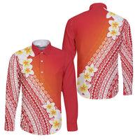 Tahiti Plumeria Tribal Pattern Family Matching Short Sleeve Bodycon Dress and Hawaiian Shirt Wave Style Red LT05 Dad's Shirt - Long Sleeve Red - Polynesian Pride