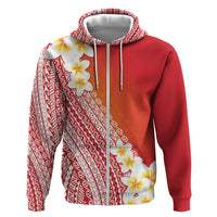 Tahiti Plumeria Tribal Pattern Hoodie Wave Style Red LT05 Zip Hoodie Red - Polynesian Pride