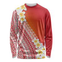 Tahiti Plumeria Tribal Pattern Long Sleeve Shirt Wave Style Red LT05 Unisex Red - Polynesian Pride