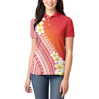 Tahiti Plumeria Tribal Pattern Women Polo Shirt Wave Style Red LT05 - Polynesian Pride