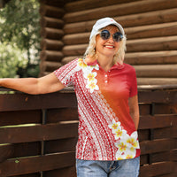 Tahiti Plumeria Tribal Pattern Women Polo Shirt Wave Style Red LT05 - Polynesian Pride