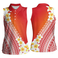 Tahiti Plumeria Tribal Pattern Women Sleeveless Polo Shirt Wave Style Red LT05 - Polynesian Pride