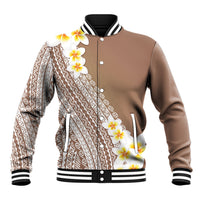 Tahiti Plumeria Tribal Pattern Baseball Jacket Wave Style Brown LT05 Unisex Brown - Polynesian Pride