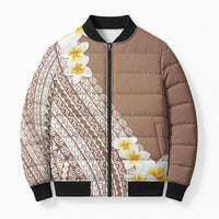 Tahiti Plumeria Tribal Pattern Bomber Puffer Jacket Wave Style Brown LT05 Unisex Brown - Polynesian Pride