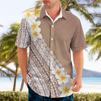 Tahiti Plumeria Tribal Pattern Hawaiian Shirt Wave Style Brown LT05 - Polynesian Pride