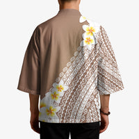Tahiti Plumeria Tribal Pattern Kimono Wave Style Brown LT05 - Polynesian Pride