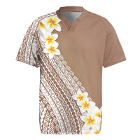 Tahiti Plumeria Tribal Pattern Rugby Jersey Wave Style Brown LT05 Brown - Polynesian Pride