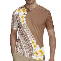 Tahiti Plumeria Tribal Pattern Rugby Jersey Wave Style Brown LT05 - Polynesian Pride