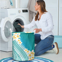 Tahiti Plumeria Tribal Pattern Laundry Basket Wave Style Turquoise LT05 - Polynesian Pride