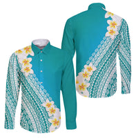 Tahiti Plumeria Tribal Pattern Family Matching Mermaid Dress and Hawaiian Shirt Wave Style Turquoise LT05 Dad's Shirt - Long Sleeve Turquoise - Polynesian Pride