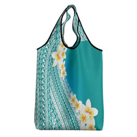 Tahiti Plumeria Tribal Pattern Grocery Bag Wave Style Turquoise LT05 - Polynesian Pride
