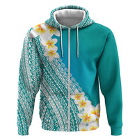 Tahiti Plumeria Tribal Pattern Hoodie Wave Style Turquoise LT05 Zip Hoodie Turquoise - Polynesian Pride