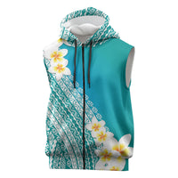 Tahiti Plumeria Tribal Pattern Sleeveless Zip Hoodie Wave Style Turquoise LT05 Turquoise - Polynesian Pride