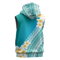 Tahiti Plumeria Tribal Pattern Sleeveless Zip Hoodie Wave Style Turquoise LT05 - Polynesian Pride