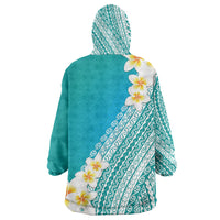 Tahiti Plumeria Tribal Pattern Wearable Blanket Hoodie Wave Style Turquoise LT05 - Polynesian Pride