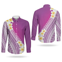 Tahiti Plumeria Tribal Pattern Couples Matching Long Sleeve Bodycon Dress and Long Sleeve Button Shirt Wave Style Purple LT05 - Polynesian Pride