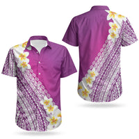 Tahiti Plumeria Tribal Pattern Couples Matching Off The Shoulder Long Sleeve Dress and Hawaiian Shirt Wave Style Purple LT05 - Polynesian Pride