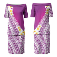 Tahiti Plumeria Tribal Pattern Couples Matching Puletasi and Hawaiian Shirt Wave Style Purple LT05 - Polynesian Pride