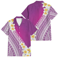 Tahiti Plumeria Tribal Pattern Family Matching Off Shoulder Maxi Dress and Hawaiian Shirt Wave Style Purple LT05 Dad's Shirt - Short Sleeve Purple - Polynesian Pride
