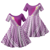 Tahiti Plumeria Tribal Pattern Family Matching Puletasi and Hawaiian Shirt Wave Style Purple LT05 Daughter's Dress Purple - Polynesian Pride