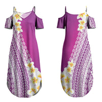 Tahiti Plumeria Tribal Pattern Family Matching Summer Maxi Dress and Hawaiian Shirt Wave Style Purple LT05 Mom's Dress Purple - Polynesian Pride