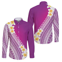 Tahiti Plumeria Tribal Pattern Family Matching Summer Maxi Dress and Hawaiian Shirt Wave Style Purple LT05 Dad's Shirt - Long Sleeve Purple - Polynesian Pride