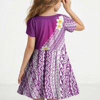 Tahiti Plumeria Tribal Pattern Kid Short Sleeve Dress Wave Style Purple LT05 - Polynesian Pride